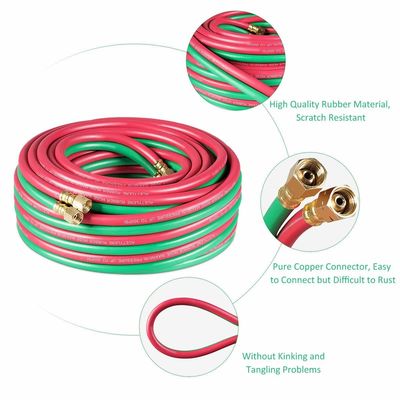 1.63KGS 부드러운 Hose 25ft 1/4 "B 펌핑 800PSI 옥시 아세틸렌 쌍둥이 타입 T 등급 R 등급 용접 Hose