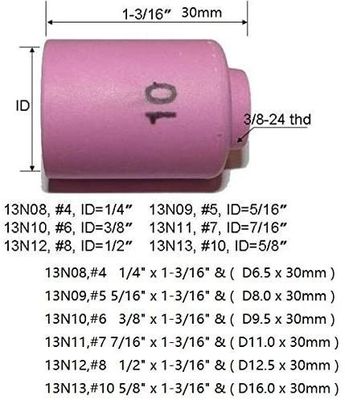 TIG 용접 전등 SR WP920 24 25 Fit 13N08 13N09 13N10 13N11 13N12 13N13 노즐 컵 10pcs