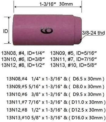 TIG 용접 전등 SR WP920 24 25 Fit 13N08 13N09 13N10 13N11 13N12 13N13 노즐 컵 10pcs