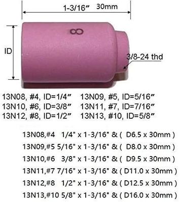 TIG 용접 전등 SR WP920 24 25 Fit 13N08 13N09 13N10 13N11 13N12 13N13 노즐 컵 10pcs